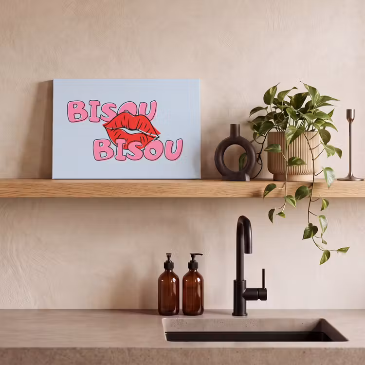 Bisou - Blauw - Roze - Lippen canvas 2cm klein -sfeer6
