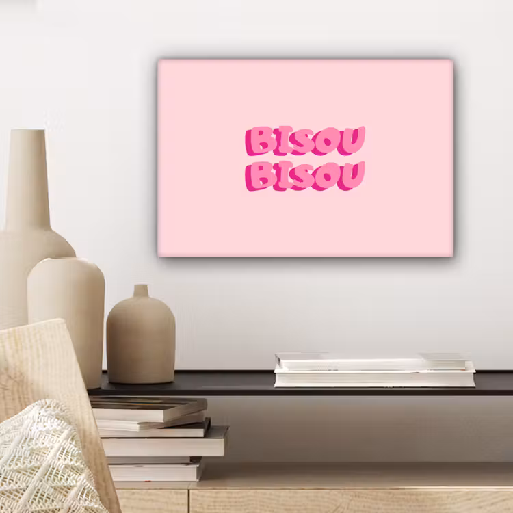 Bisou - Roze - Dikke letters canvas 2cm klein -uniquesellingpoint_afwerking-onlywow_DE