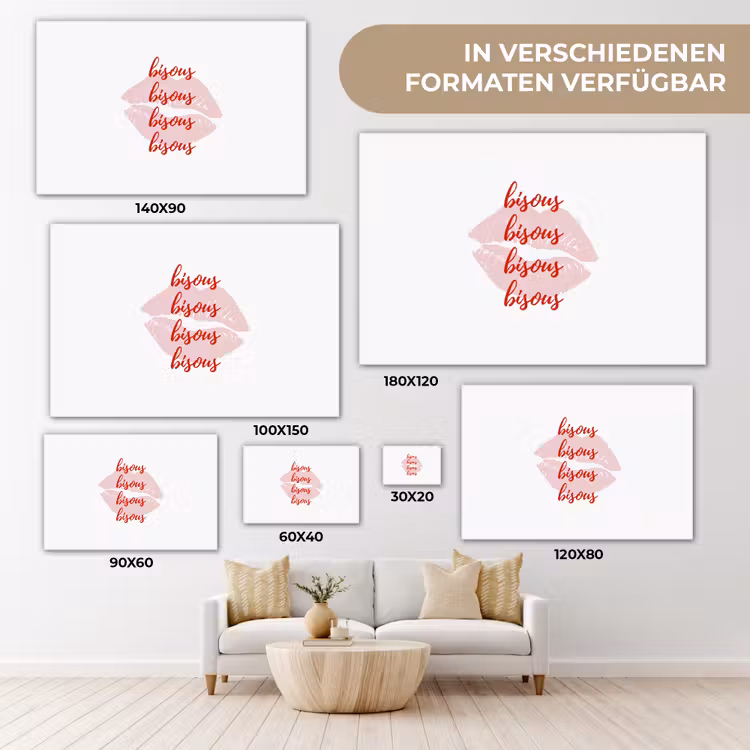 Bisous - Lip - Wit - Rood canvas 2cm klein -Xsfeer8_DE