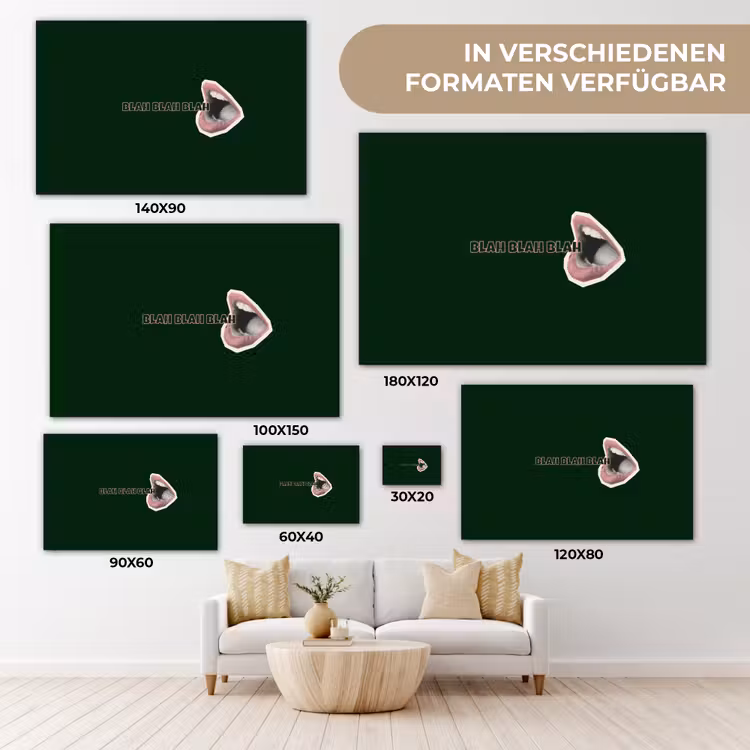 BLAH BLAH BLAH - Mond - Groen canvas 2cm klein -Xsfeer8_DE