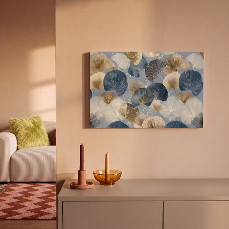 Bladeren - Abstract - Goud - Blauw canvas 2cm klein -sfeer1