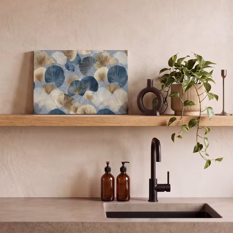 Bladeren - Abstract - Goud - Blauw canvas 2cm klein -sfeer6