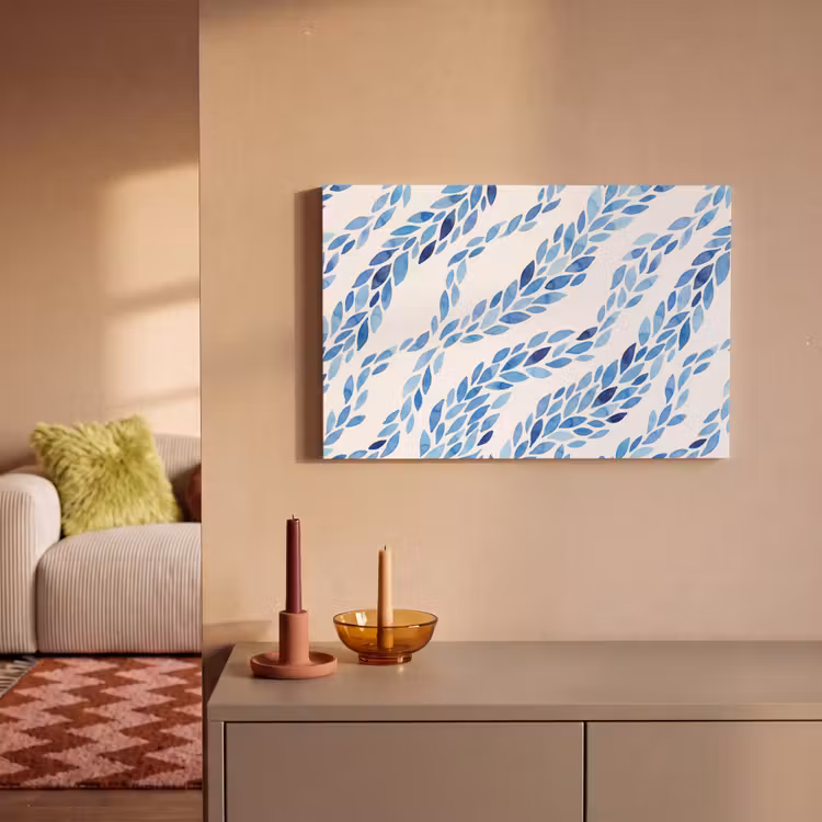 Bladeren - Aquarel - Patroon - Modern - Blauw canvas 2cm klein -sfeer1