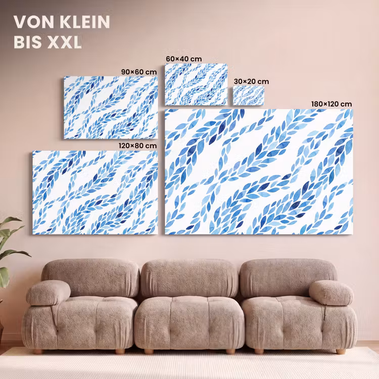Bladeren - Aquarel - Patroon - Modern - Blauw canvas 2cm klein -Xsfeer8_DE