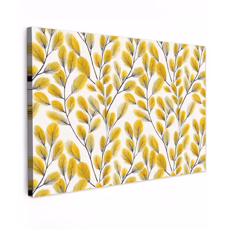 Bladeren - Botanisch - Elegant - Geel - Zwart canvas 2cm klein 34 -z3d