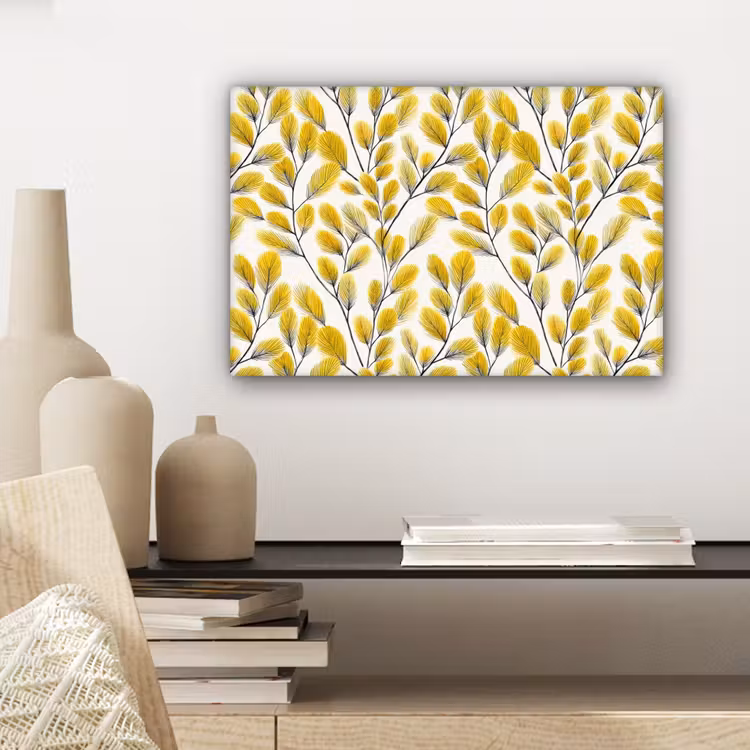 Bladeren - Botanisch - Elegant - Geel - Zwart canvas 2cm klein 34 -sfeer6