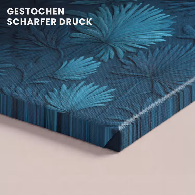 Bladeren - Reliëf - Patroon - Oceaanblauw - Modern canvas 2cm klein 34 -closeup_print_DE