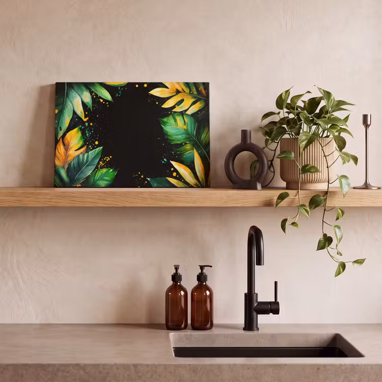 Bladeren - Groen - Geel - Verf - Jungle canvas 2cm klein -closeup_print_DE