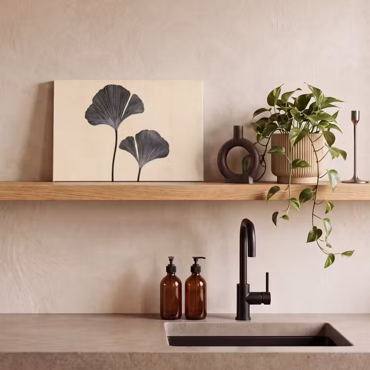 Bladeren - Minimalistisch - Zwart canvas 2cm klein -sfeer6