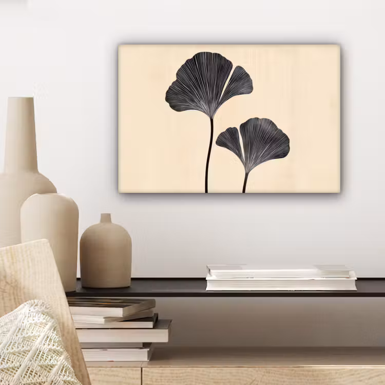 Bladeren - Minimalistisch - Zwart canvas 2cm klein -closeup_print_DE