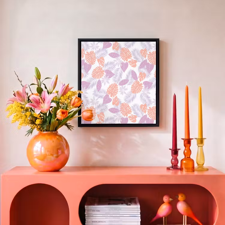 Bladeren - Pastelkleuren - Tropisch Canvas met baklijst klein 1124 -atmosphere_sfeer3_global