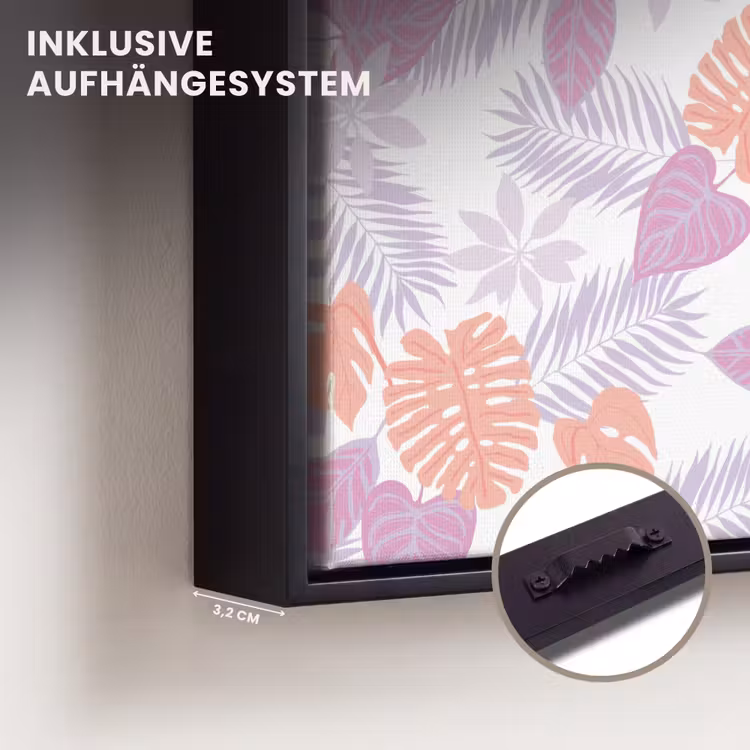 Bladeren - Pastelkleuren - Tropisch Canvas met baklijst klein 1124 -closeup_ophangsysteem_DE