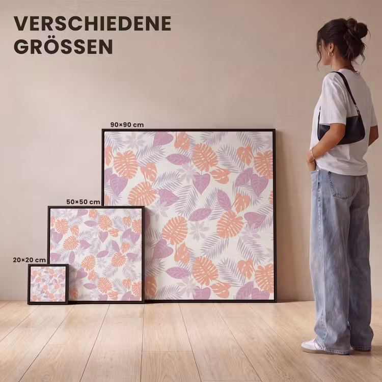 Bladeren - Pastelkleuren - Tropisch Canvas met baklijst klein 1124 -comparison_formatenoverzicht_DE