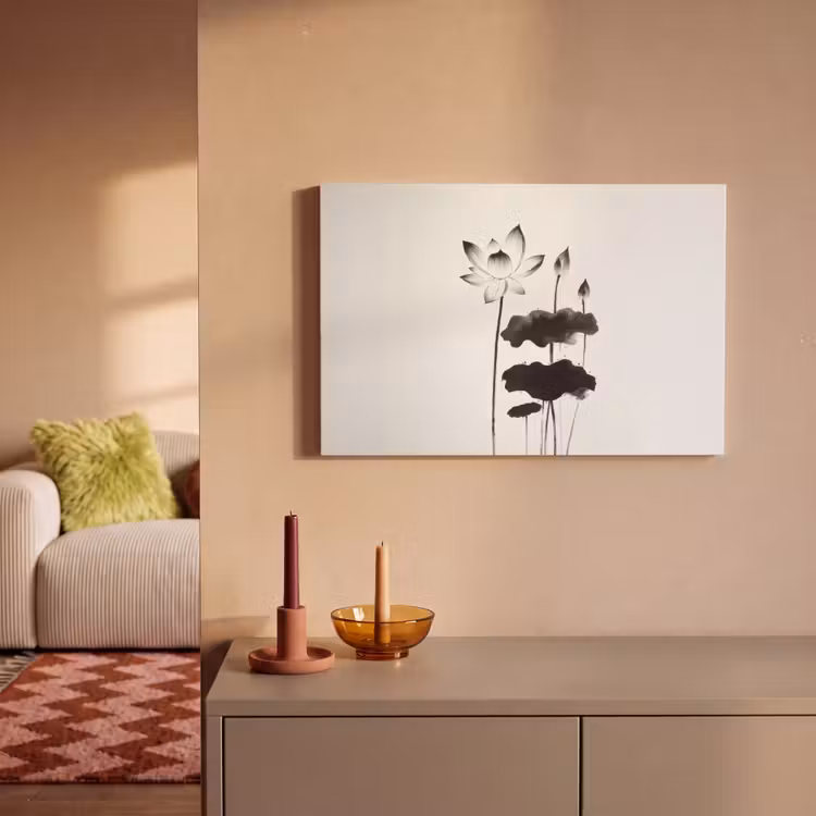 Bladeren - Zwart - Lotusbloem - Minimalitisch canvas 2cm klein -sfeer1