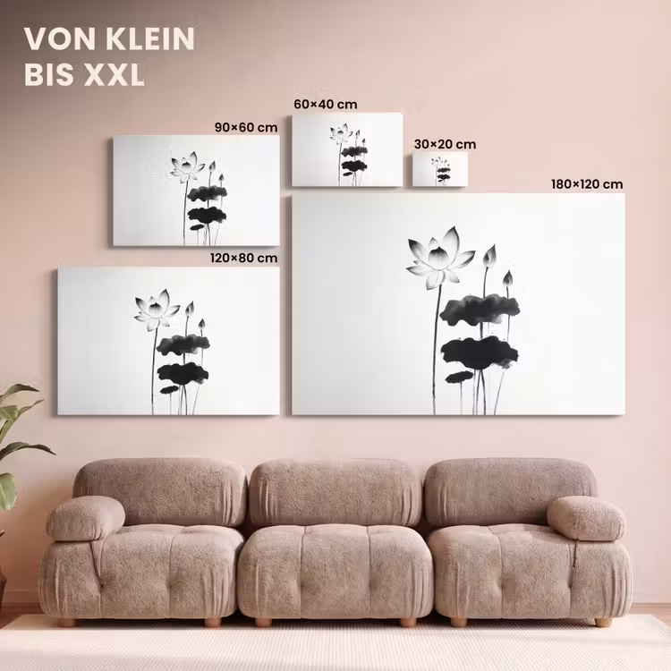 Bladeren - Zwart - Lotusbloem - Minimalitisch canvas 2cm klein -Xsfeer8_DE
