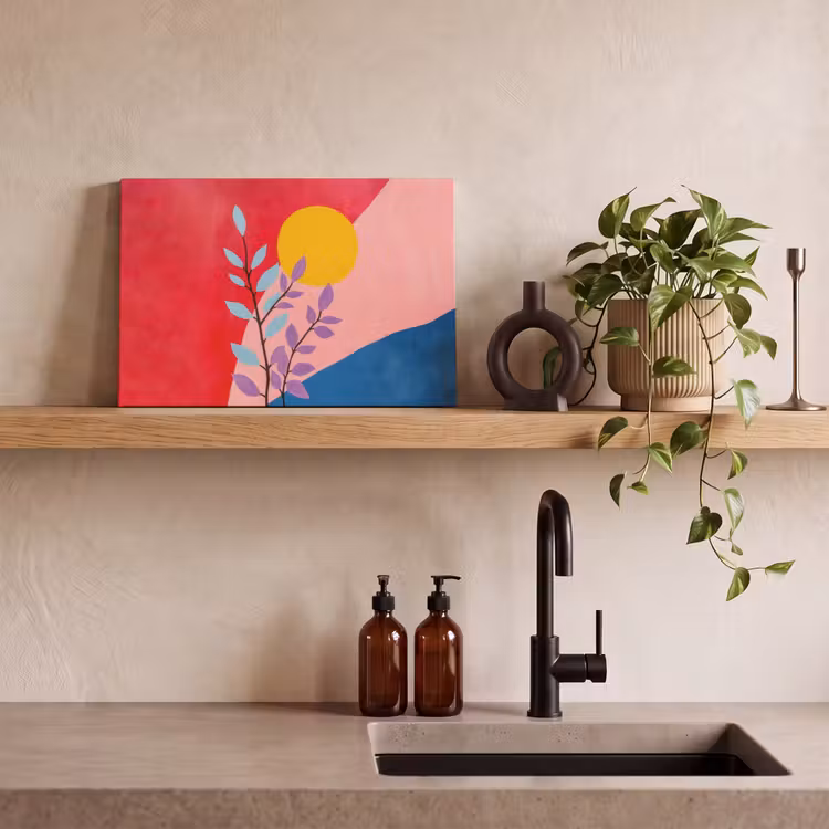 Bladeren - Zon - Abstracte vormen canvas 2cm klein -sfeer3