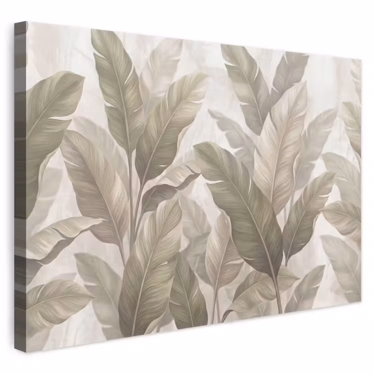 Bladeren - Tropisch - Natuur - Abstract - Beige canvas 2cm klein -3d