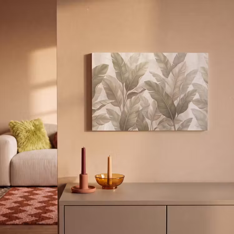 Bladeren - Tropisch - Natuur - Abstract - Beige canvas 2cm klein -sfeer1