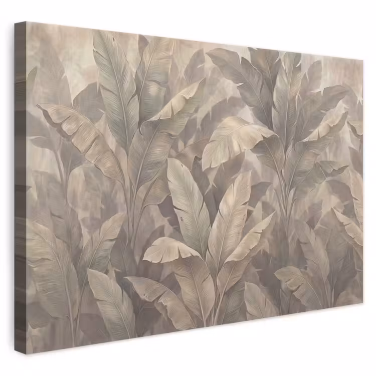 Bladeren - Tropisch - Natuur - Modern - Beige canvas 2cm klein -3d