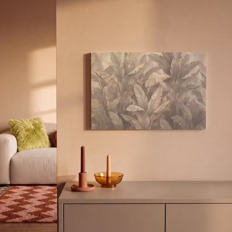 Bladeren - Tropisch - Natuur - Modern - Beige canvas 2cm klein -sfeer1