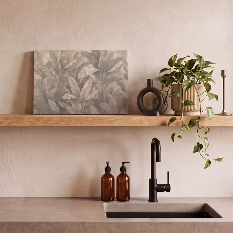 Bladeren - Tropisch - Natuur - Modern - Beige canvas 2cm klein -sfeer3