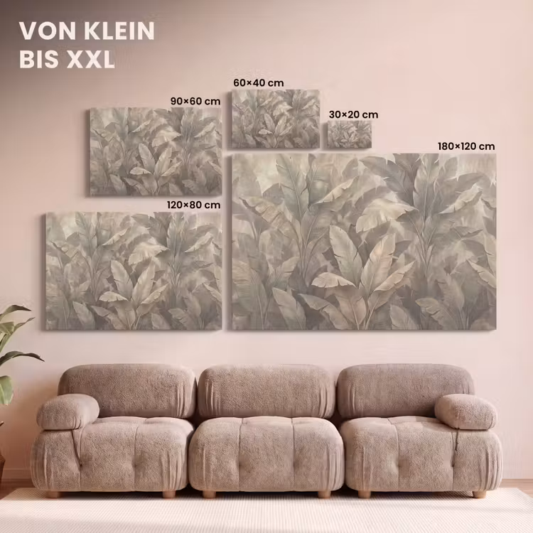 Bladeren - Tropisch - Natuur - Modern - Beige canvas 2cm klein -Xsfeer8_DE