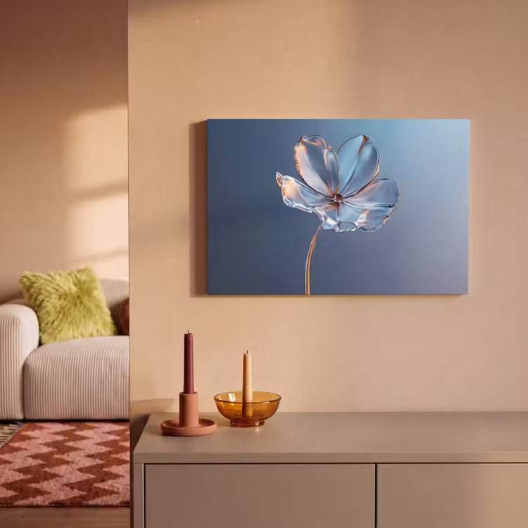 Blauw - Bloem - Glazen - Sierlijk canvas 2cm klein -sfeer1
