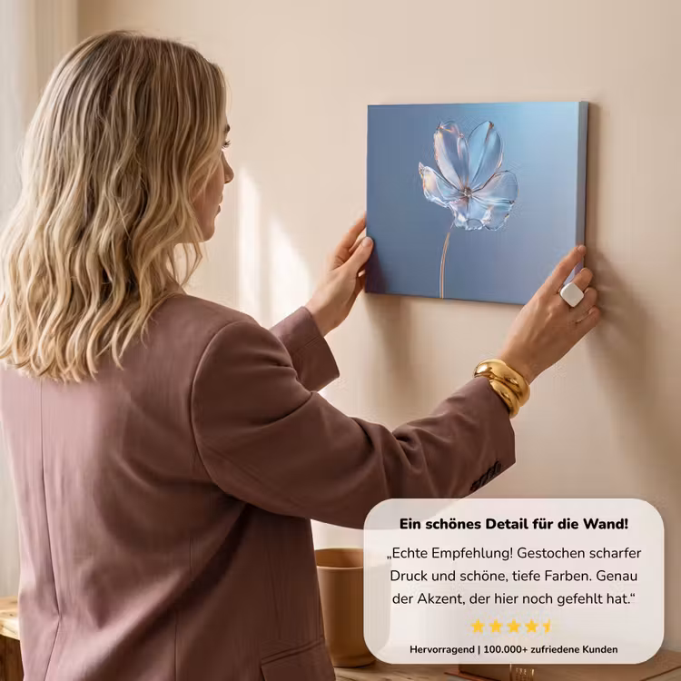 Blauw - Bloem - Glazen - Sierlijk canvas 2cm klein -sfeer3