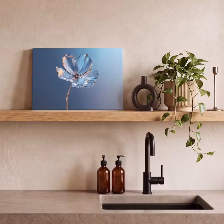 Blauw - Bloem - Glazen - Sierlijk canvas 2cm klein -closeup_print_DE