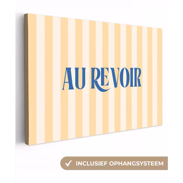 Alt: Blauw - Geel - Strepen - Au revoir canvas 2cm klein -3d