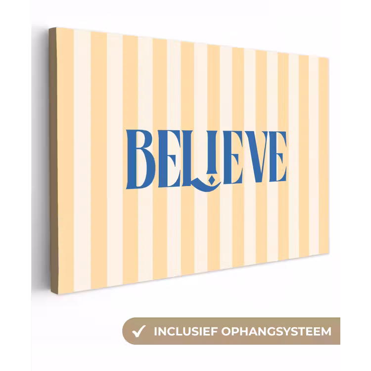 Blauw - Geel - Strepen - Believe canvas 2cm klein -3d