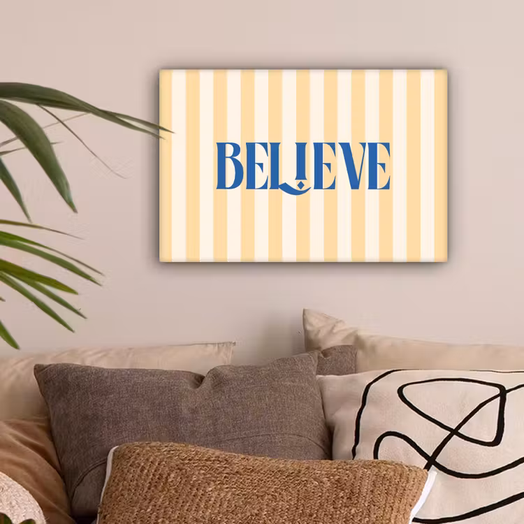 Blauw - Geel - Strepen - Believe canvas 2cm klein -sfeer1