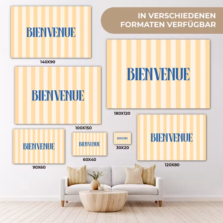 Blauw - Geel - Strepen - Bienvenue canvas 2cm klein -Xsfeer8_DE