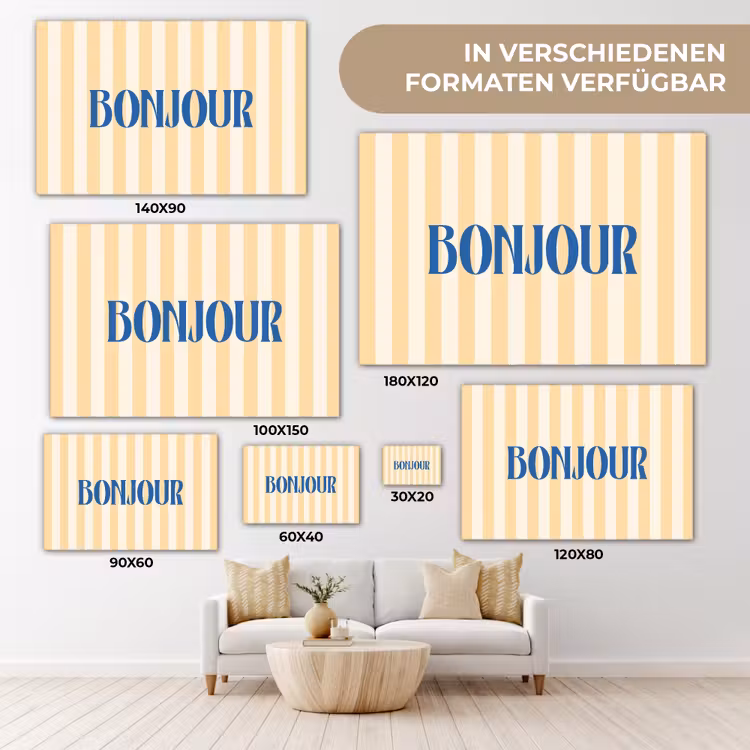 Blauw - Geel - Strepen - Bonjour canvas 2cm klein -Xsfeer8_DE