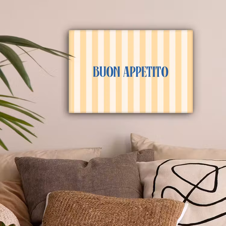 Blauw - Geel - Strepen - Buon Appetito canvas 2cm klein -sfeer1