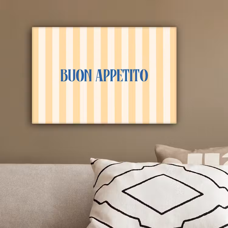 Blauw - Geel - Strepen - Buon Appetito canvas 2cm klein -sfeer3