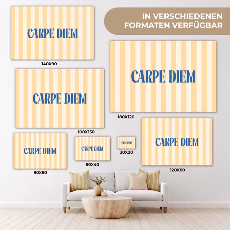 Blauw - Geel - Strepen - Carpe Diem canvas 2cm klein -Xsfeer8_DE
