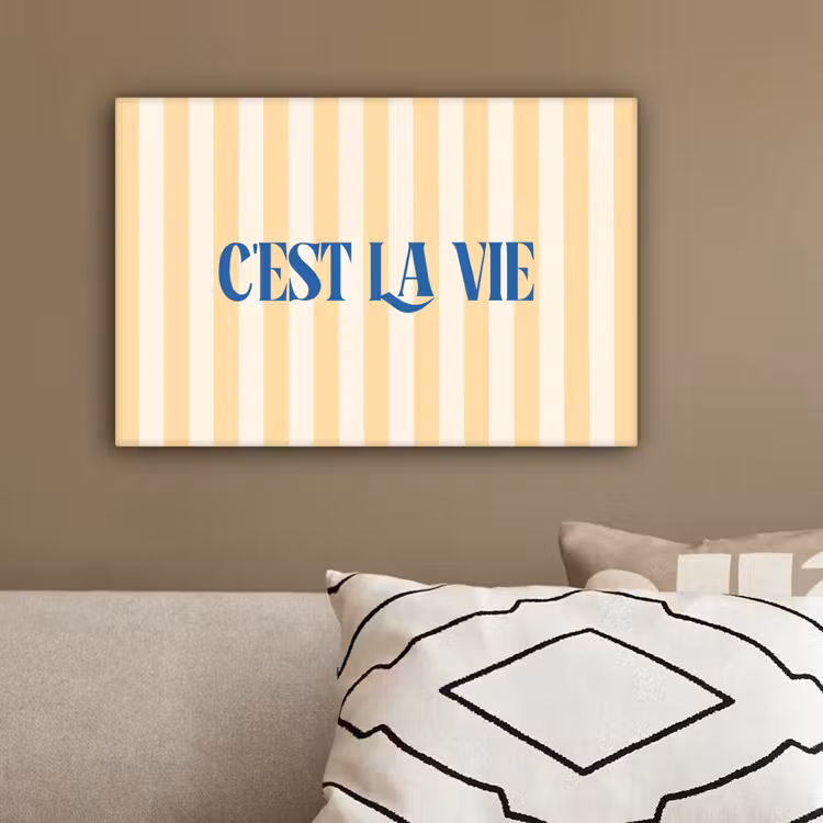 Blauw - Geel - Strepen - C'est La Vie canvas 2cm klein -sfeer3