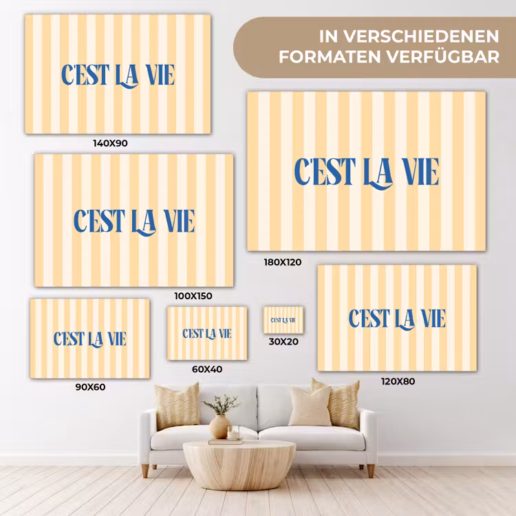 Blauw - Geel - Strepen - C'est La Vie canvas 2cm klein -Xsfeer8_DE