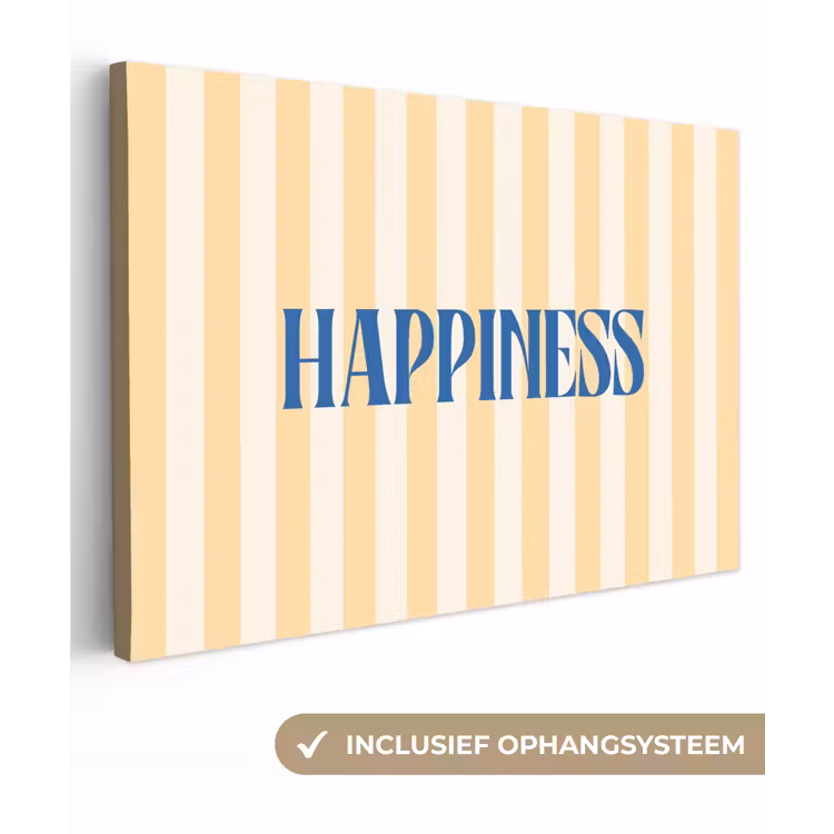 Blauw - Geel - Strepen - Happiness canvas 2cm klein -3d