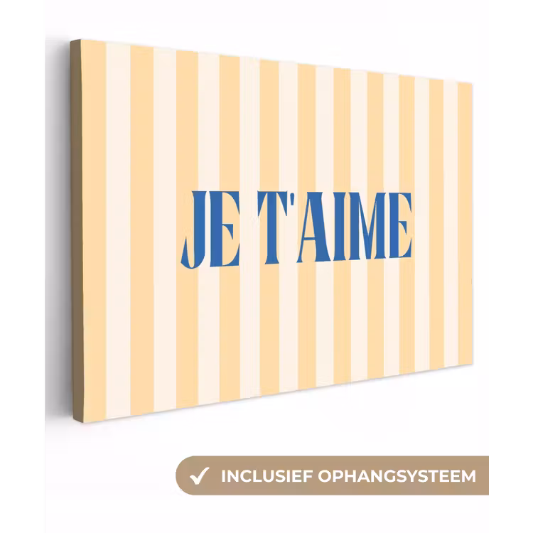 Blauw - Geel - Strepen - Je t'aime canvas 2cm klein -3d