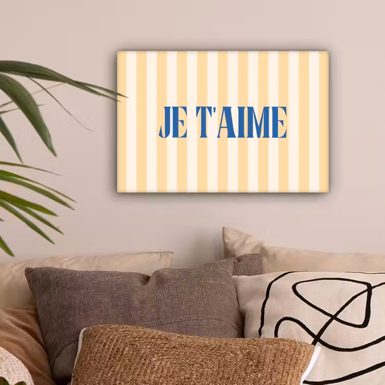 Blauw - Geel - Strepen - Je t'aime canvas 2cm klein -sfeer1