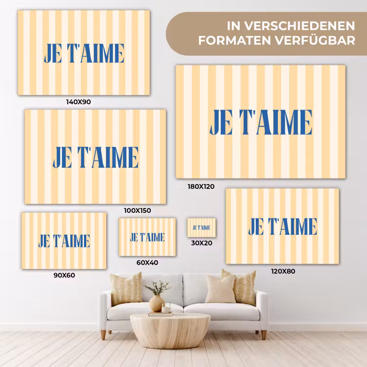 Blauw - Geel - Strepen - Je t'aime canvas 2cm klein -Xsfeer8_DE