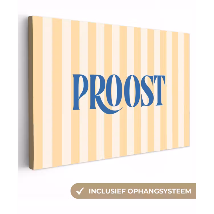 Blauw - Geel - Strepen - Proost canvas 2cm klein -3d
