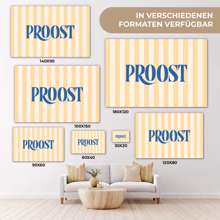 Blauw - Geel - Strepen - Proost canvas 2cm klein -Xsfeer8_DE