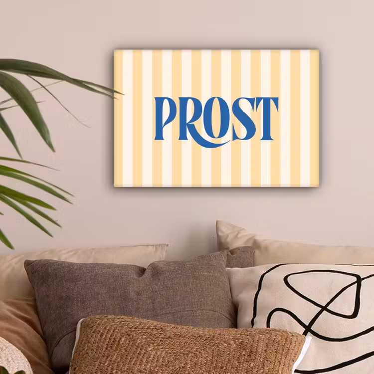 Blauw - Geel - Strepen - Prost canvas 2cm klein -sfeer1