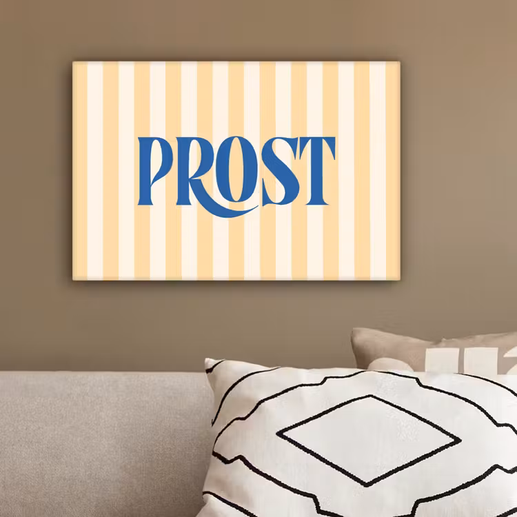 Blauw - Geel - Strepen - Prost canvas 2cm klein -sfeer3
