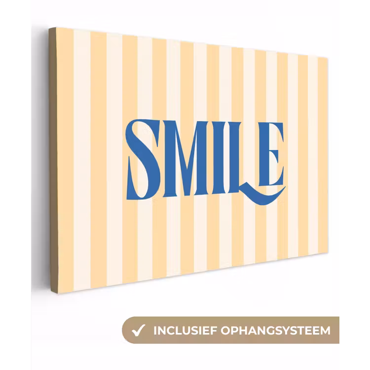 Blauw - Geel - Strepen - Smile canvas 2cm klein -3d