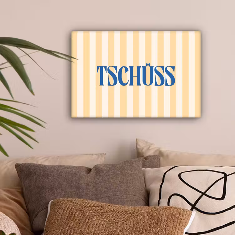 Blauw - Geel - Strepen - Tschüss canvas 2cm klein -sfeer1