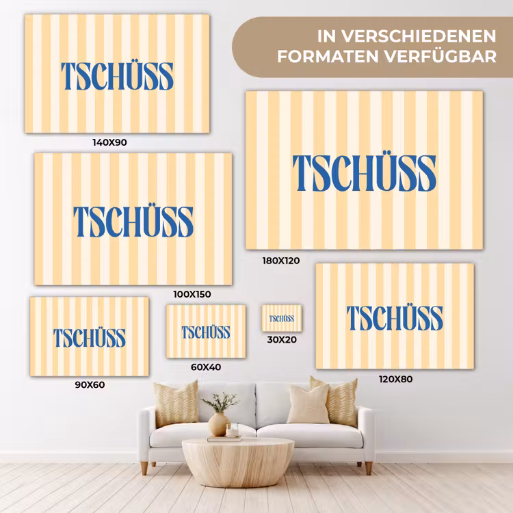 Blauw - Geel - Strepen - Tschüss canvas 2cm klein -Xsfeer8_DE